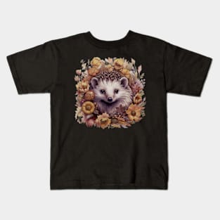 Pint-sized Paws Hedgehog Flowers, Stylish Tee for Wildlife Admirers Kids T-Shirt